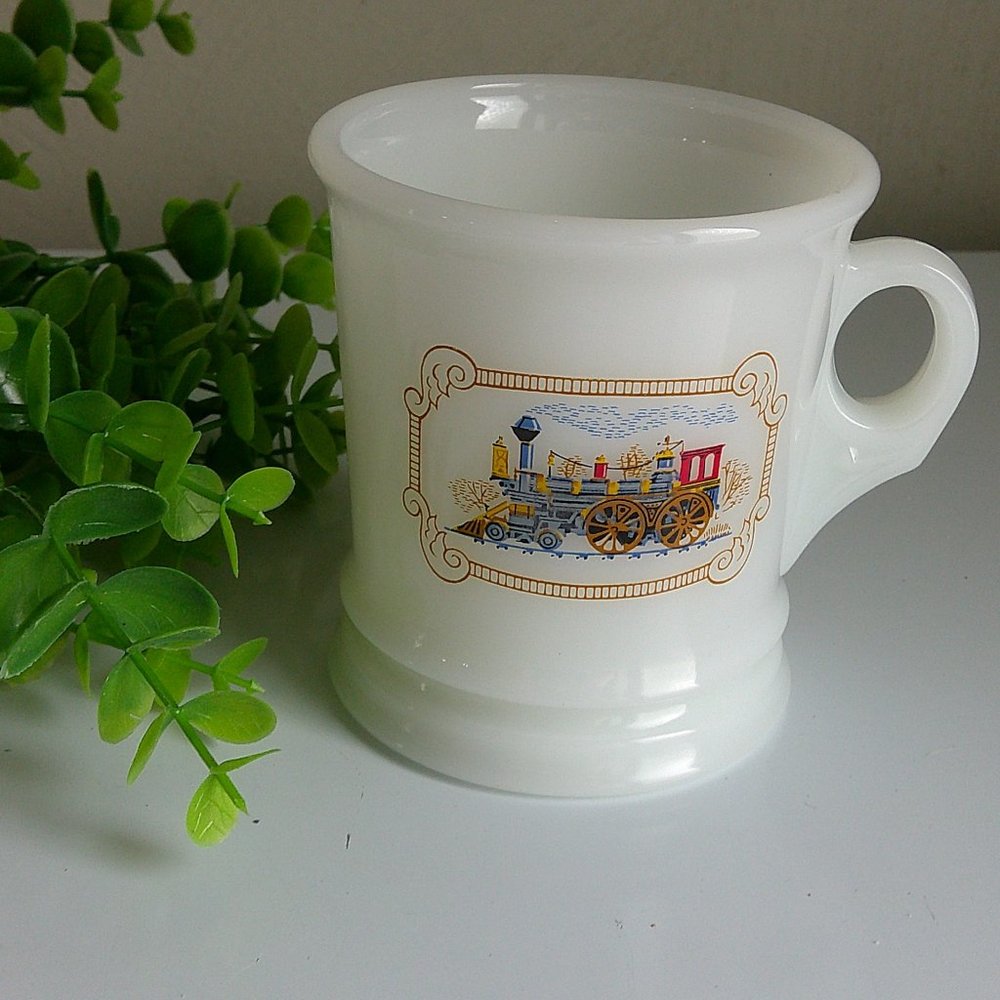 Vintage Avon 1960's Antique Milk Glass Train Locomotive Coffee Shaving Mug